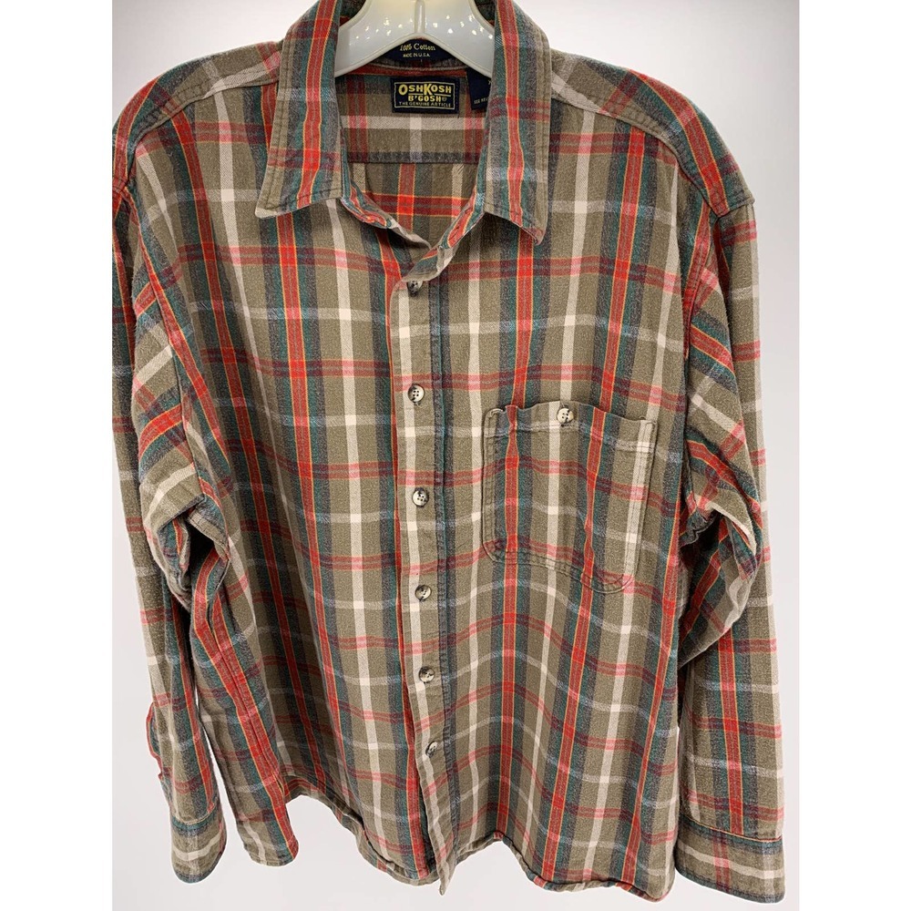 Vintage OshKosh B'Gosh Heavy Flannel Button Front Long Sleeve Shirt Size XL